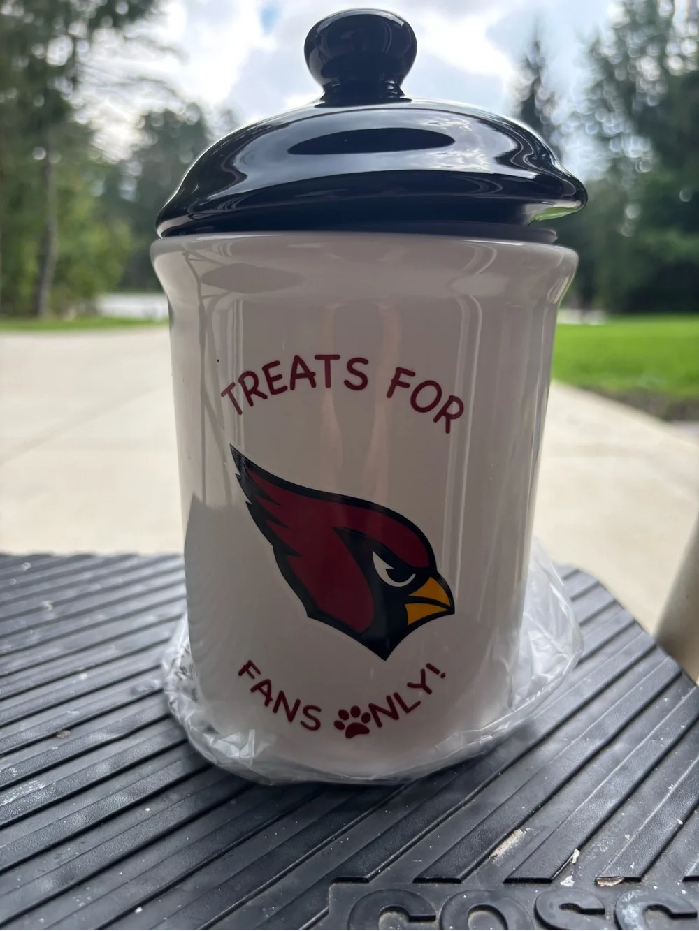 Arizona Cardinals White & Black Pet Treat Jar - Team Logo